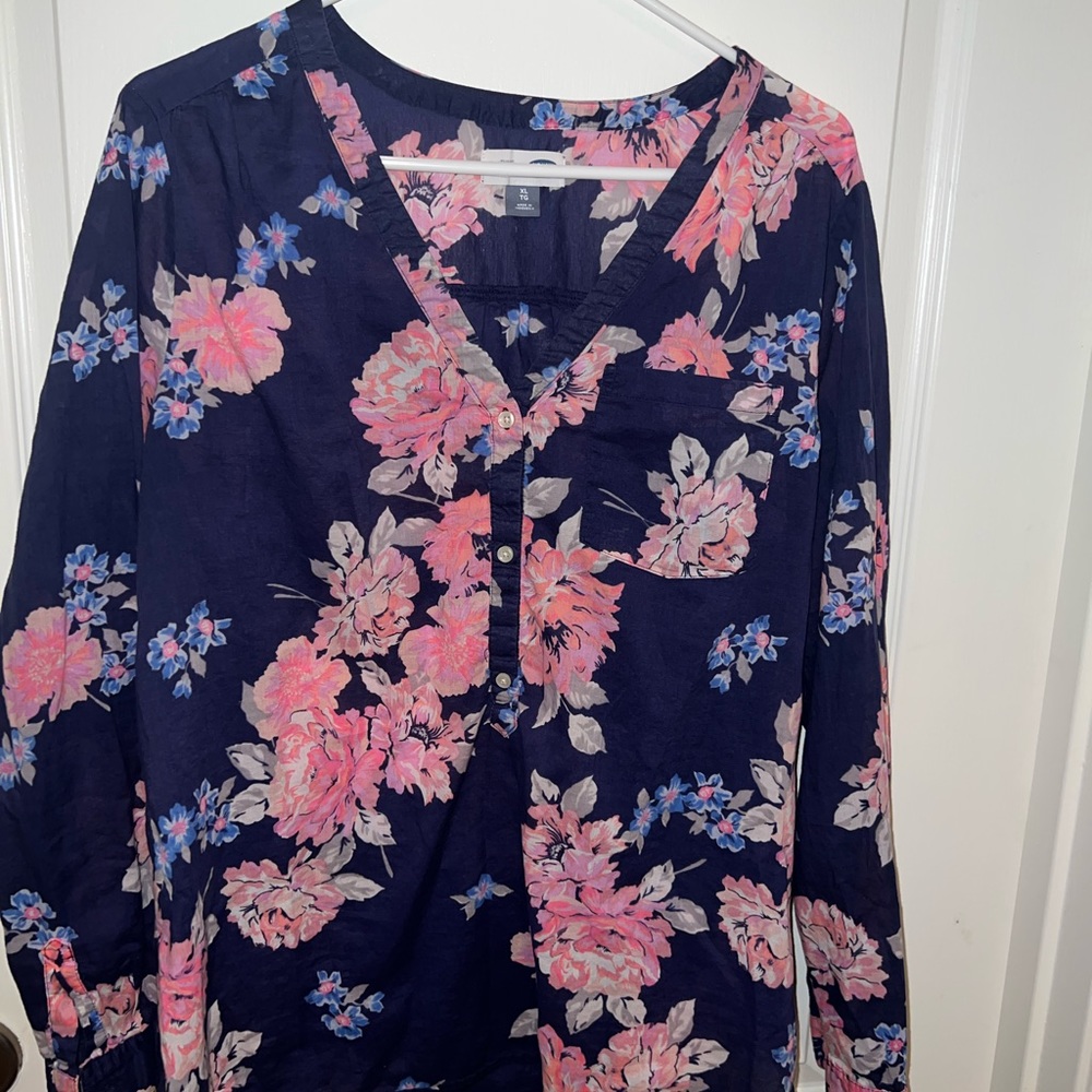EUC XL W Old Navy Tunic floral navy blue top